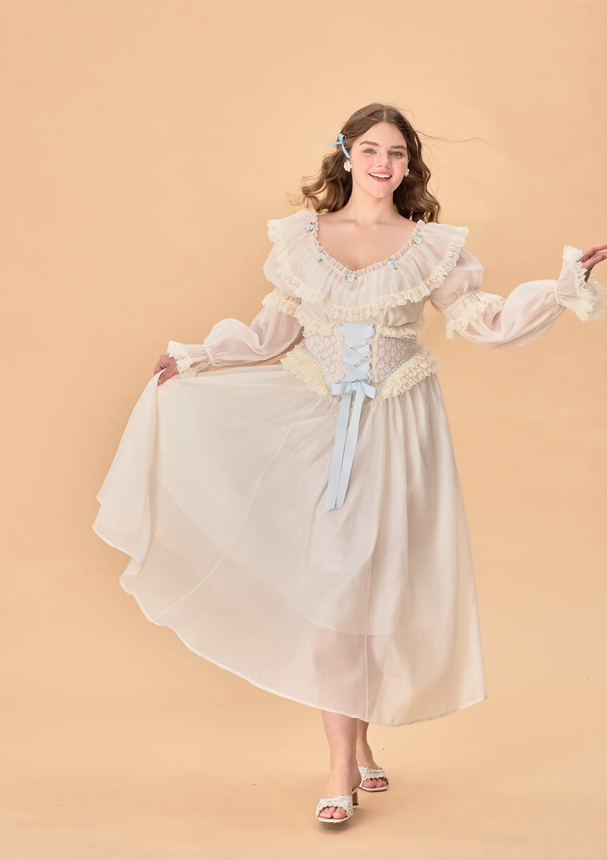 Curve & Plus Blue Hydrangea Corset Dress - Image 8