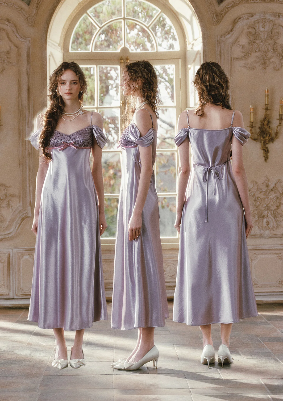 Glazed Purple Satin Dress - Image 4