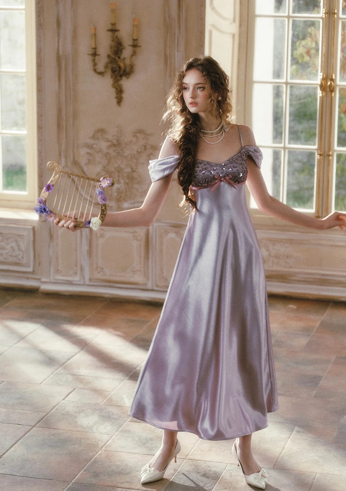 Glazed Purple Satin Dress - Image 6