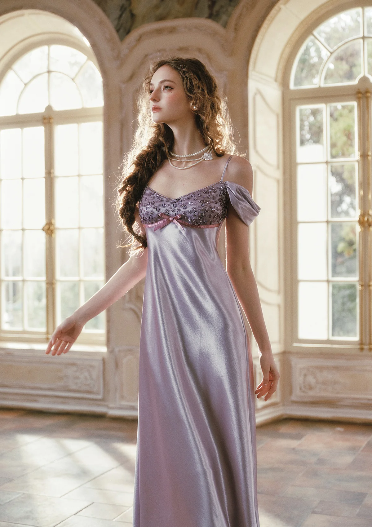 Glazed Purple Satin Dress - Image 9
