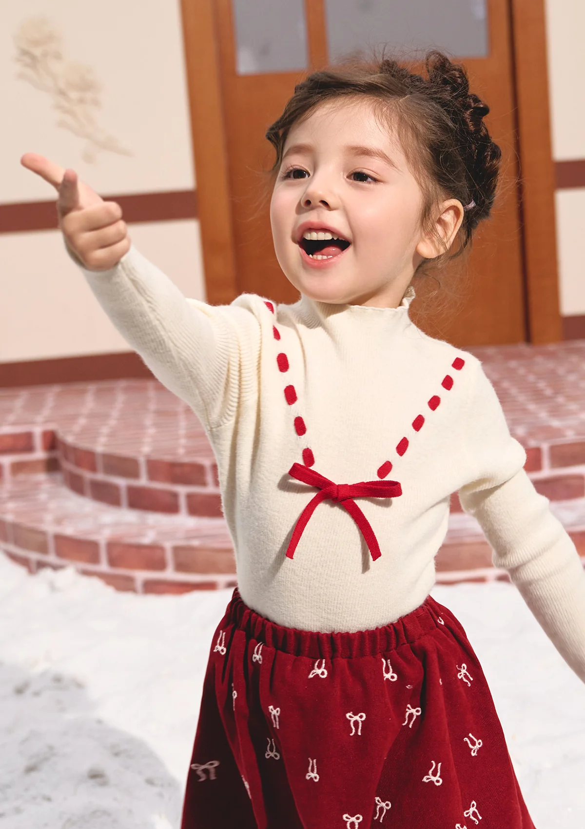 Toddler Girl Strawberry Post Office Knit Bottom Shirt - Image 3
