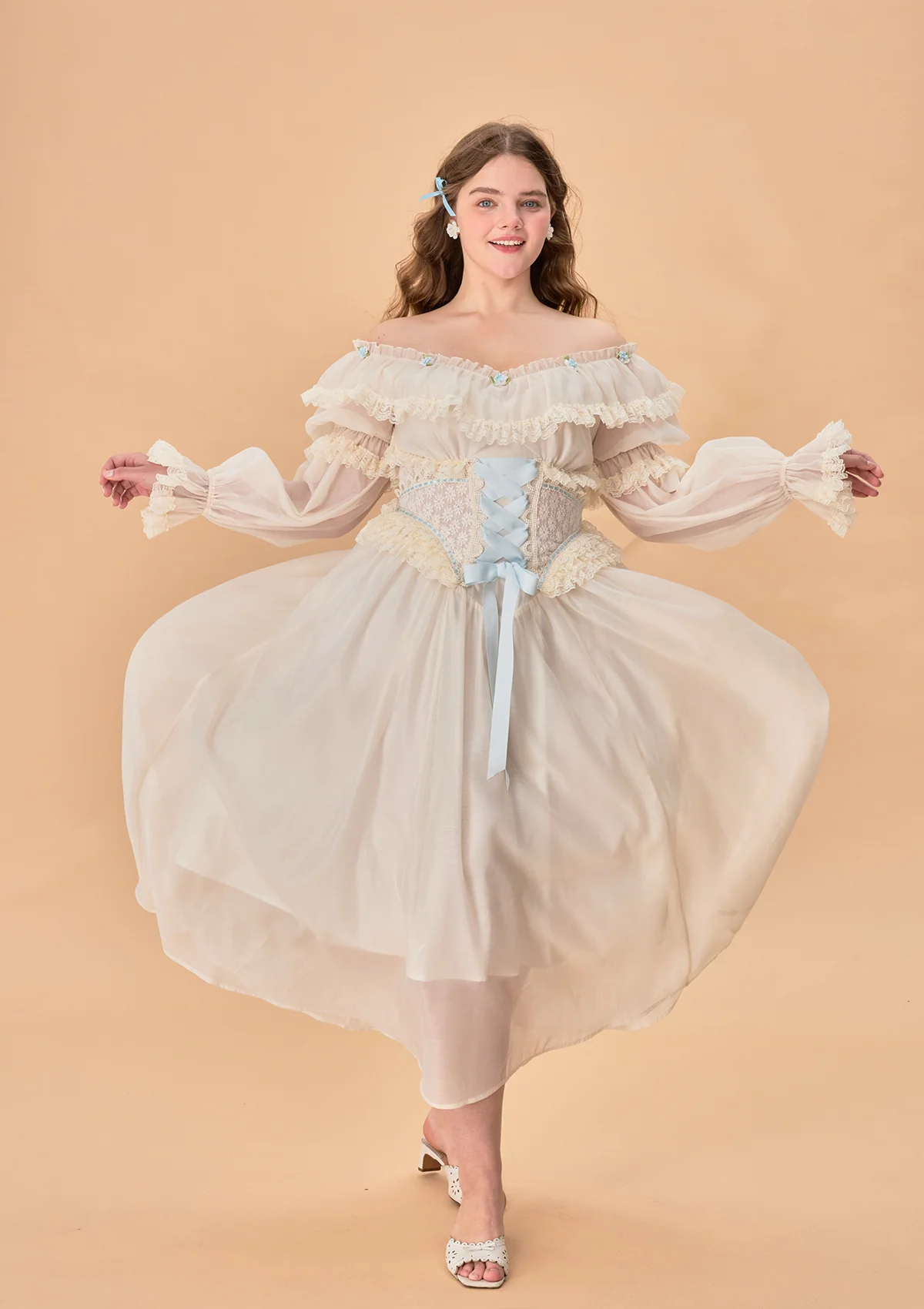 Curve & Plus Blue Hydrangea Corset Dress - Image 3